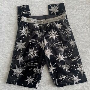 Victoria's Secret Velvet Leggings Women XS Glitter Stars Black Silver Lined Logo